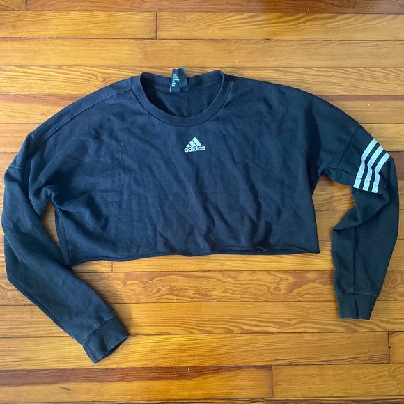 Adidas Black Crop Top Sweatshirt Long Sleeve - Picture 1 of 5